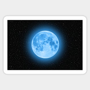 Blue super moon glowing against colorful starry sky Sticker